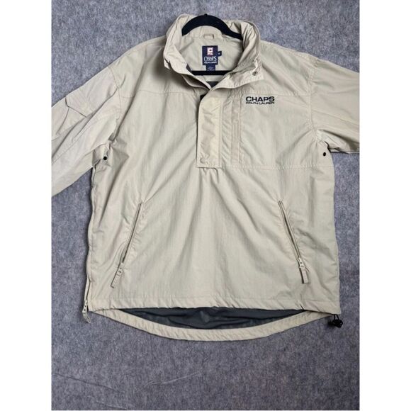 Chaps Ralph Lauren 1/4 Zip Jacket Mens Medium Beige 100% Nylon Mesh Lined Hooded - Picture 1 of 7
